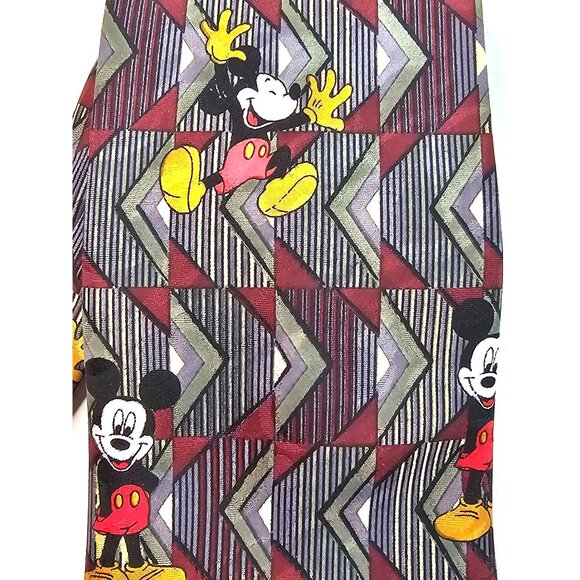 Vintage Disney Mickey Mouse Polyester Tie Geometric Pattern Red & Blue Korea - Picture 4 of 6